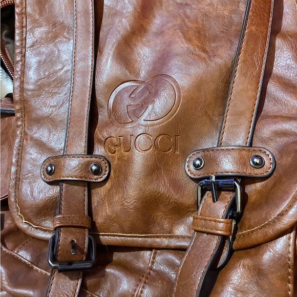 Gucci Brown Leather Backpack with Glossy Finish - Picture 1 of 6